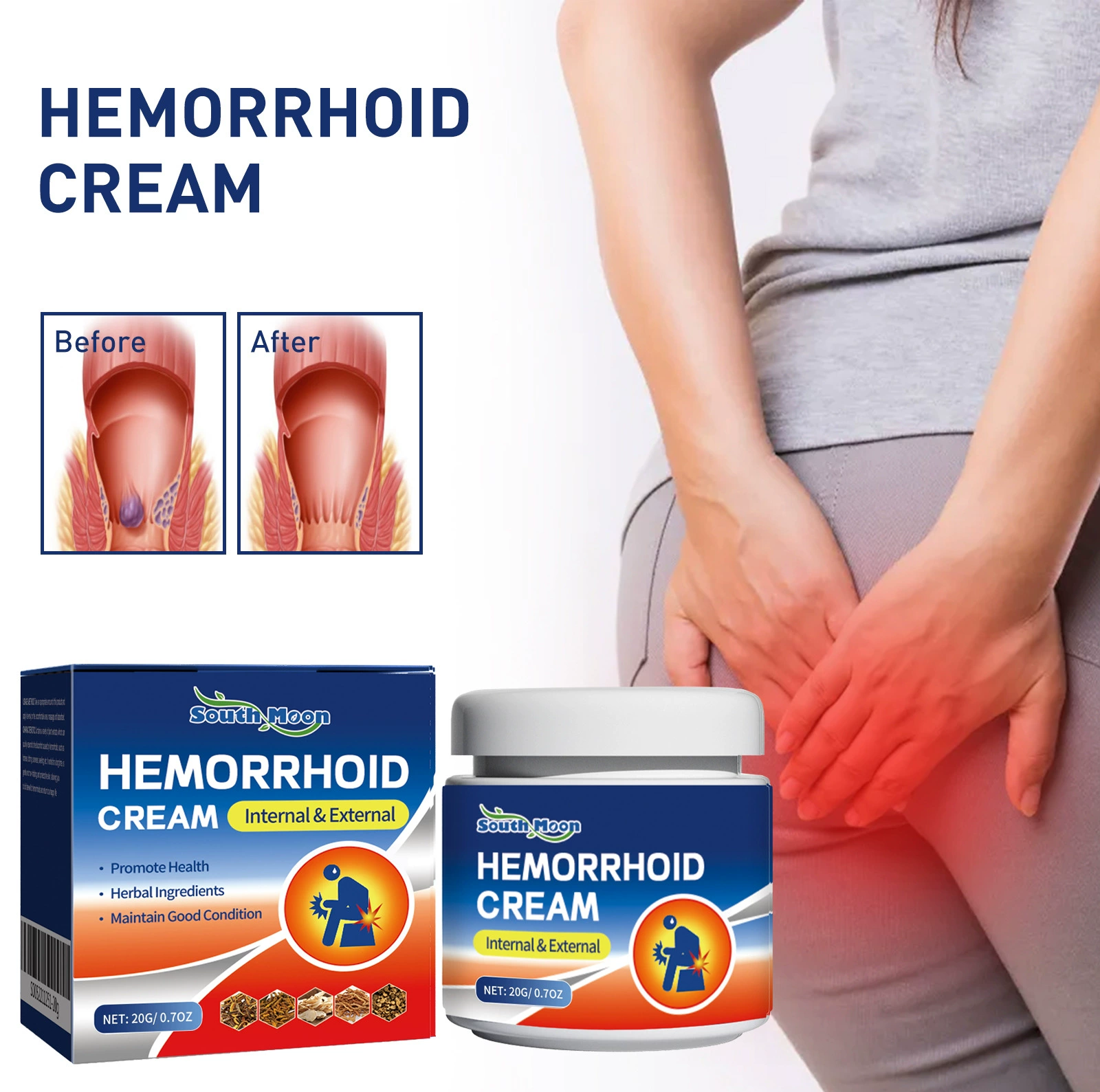 Мазь от геморроя Южной Луны для восстановления анального шарика для устранения мяса Внутренняя и внешняя Смешанная мазь для облегчения ануса, отека, зуда и боли