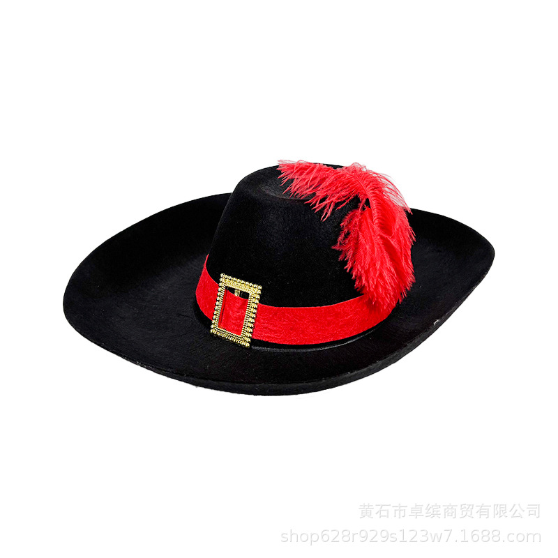 黑色侧红毛警长帽1