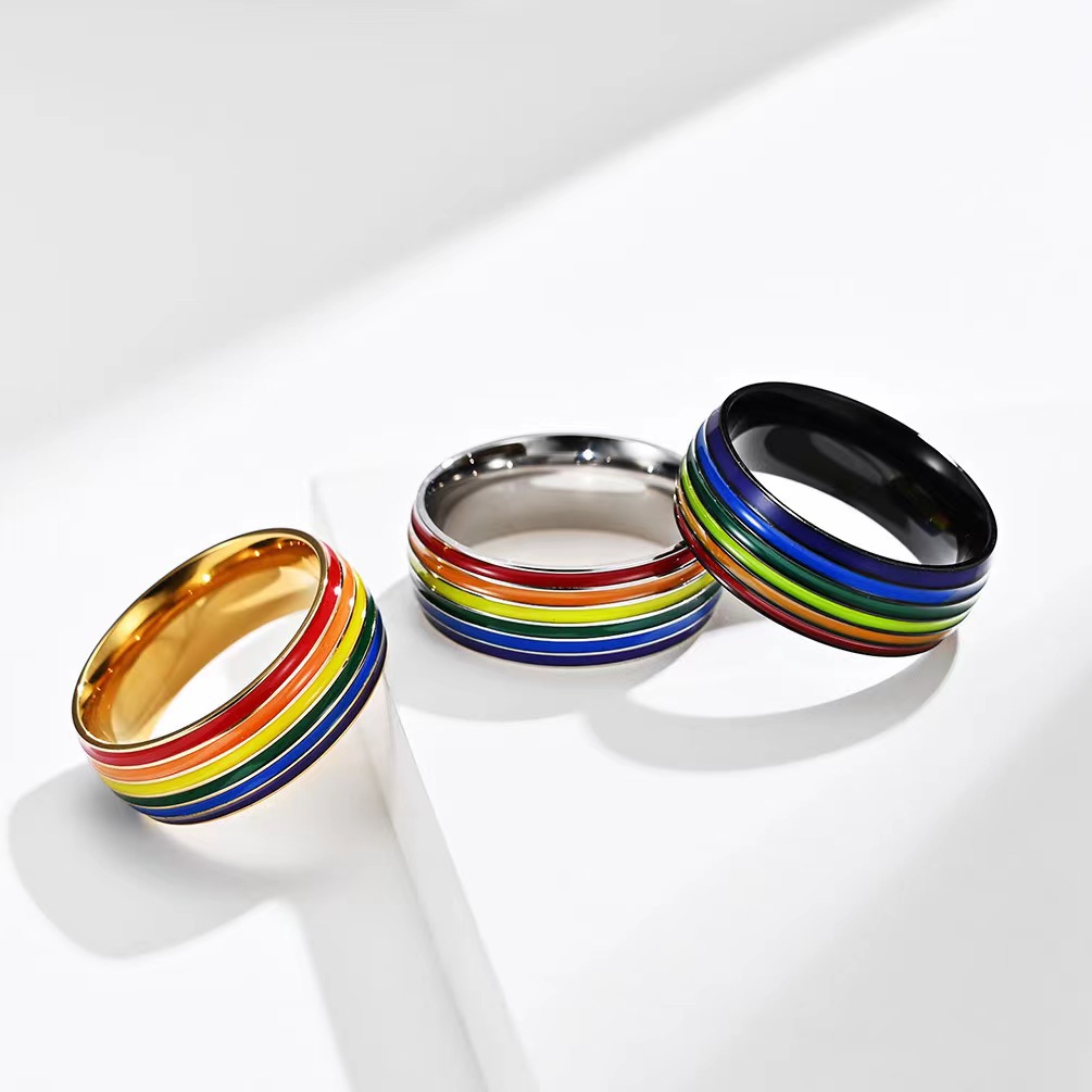 10g Weight Rings Classification Cartoon Style Rainbow Titanium Steel Enamel Rings