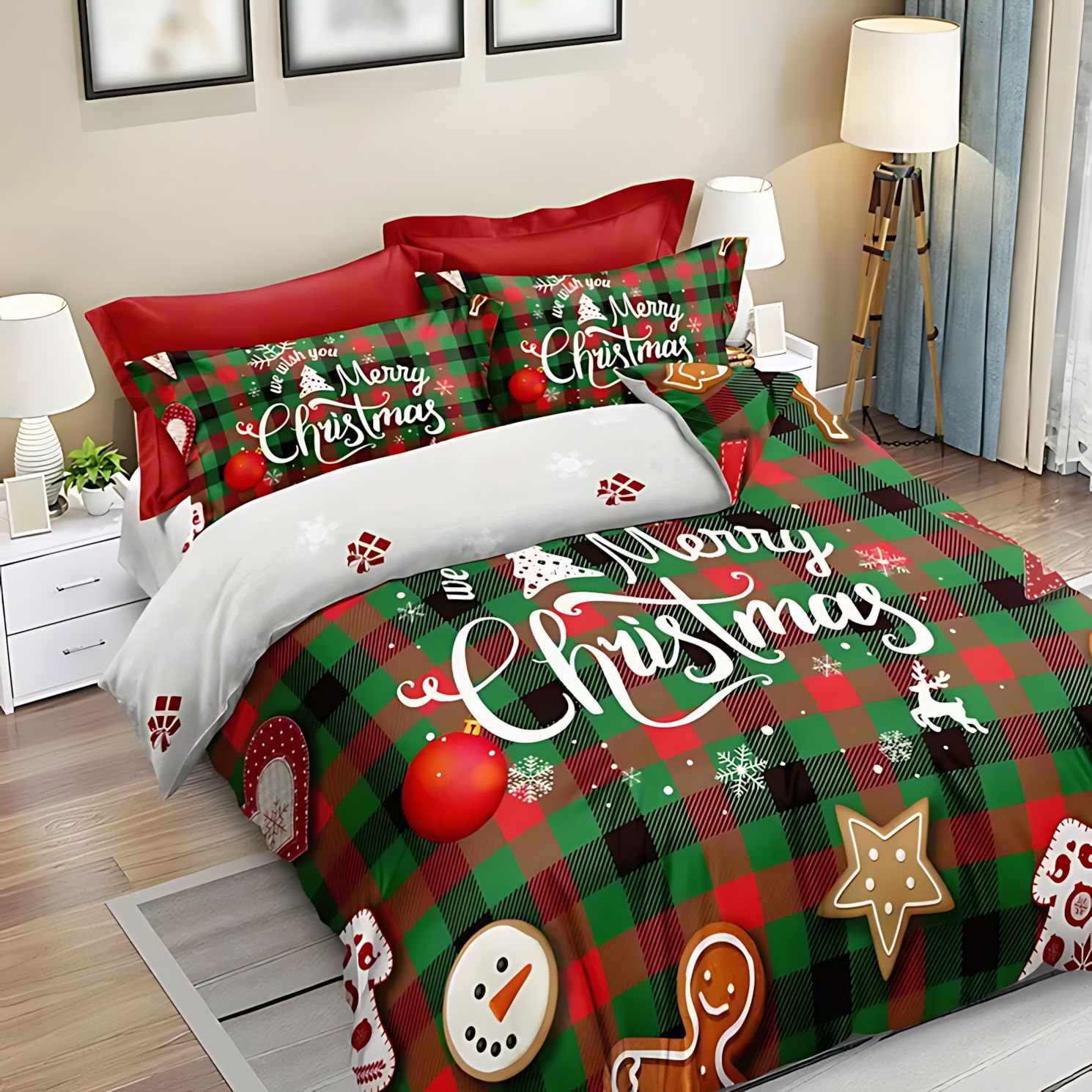 TEMU / JIT Transfronterizo suave renos Navidad impresión digital HD set de ropa de cama