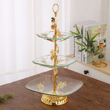 欧式创意3层玻璃水果盘KTV酒店茶几摆件家居日用客厅蛋糕点心盘