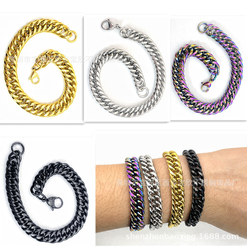 Hip-Hop Ins Gold Black Men's Bracelet Non-Fading Versatile Simple Jewelry for Women Stainless Steel Cuban Chain for Men