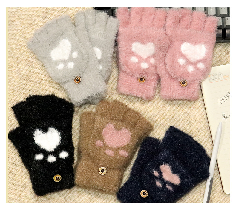 猫爪爱心翻盖手套