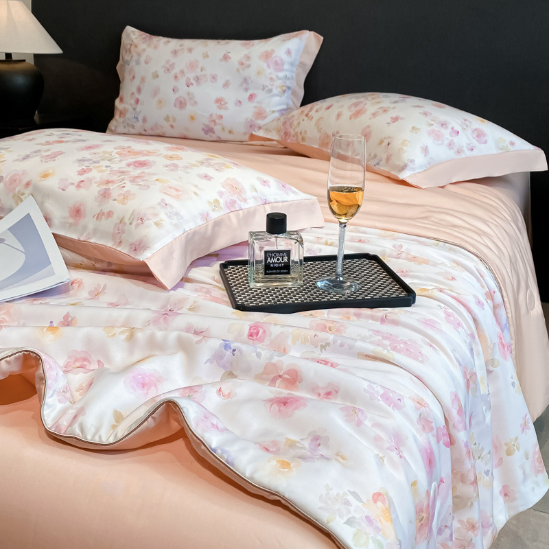 Juego de cuatro piezas de edredón fresco de verano de Tiansi, ropa de cama de seda de hielo de lujo ligero, ropa de cama de edredón