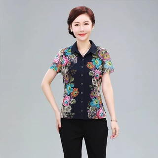 竹语声2024新款妈妈夏装上衣小衫短袖款中年女装长袖开衫OL通勤装