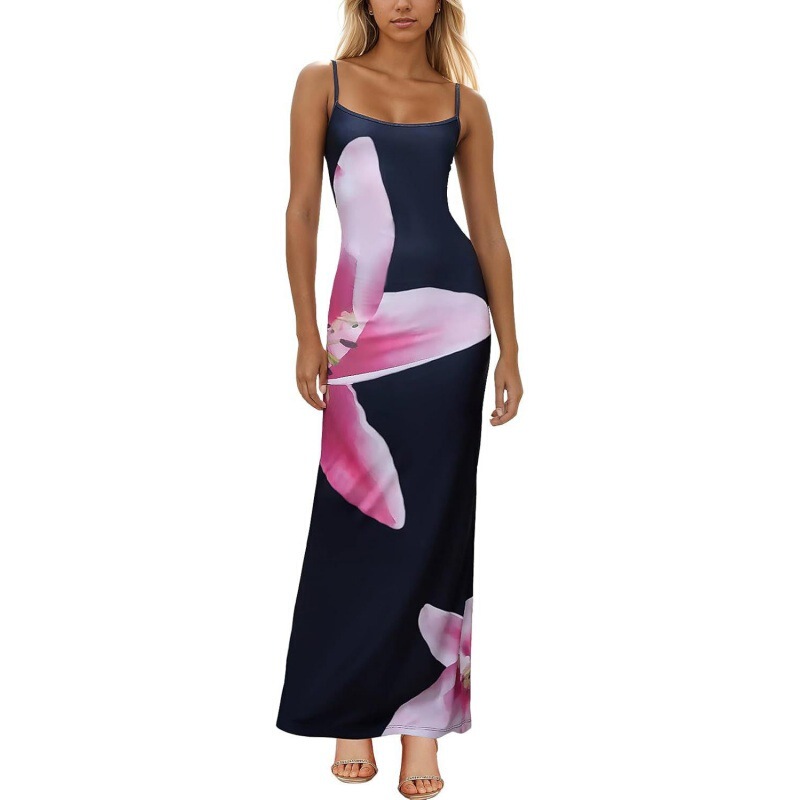 Spring and Summer New Cross-Border Hot-Selling Amazon Ins Foreign Trade Style Tight-Fitting Printed Spaghetti Strap European and American Style Dress