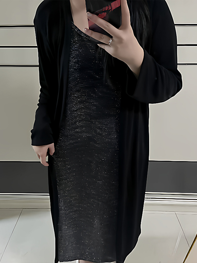 130-320 Plus Size Women's Cardigan Suspender Dress Two-Piece Set 2025 Autumn and Winter New Fat mm Super Elastic and Loose 130-320 Plus Size Women's Cardigan Suspender Dress Two-Piece Set 2025 Autumn and Winter New Fat mm Super Elastic and Loose