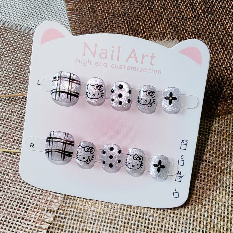 Cat Eye Hello Kitty Handmade Wearable Nail Art Cute Anti-Bite Nail Pieces Removable Cartoon Nail Stickers