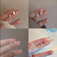 新款小清新精致轻奢简约耳钉女韩国ins小巧小蝴蝶结耳饰品银针