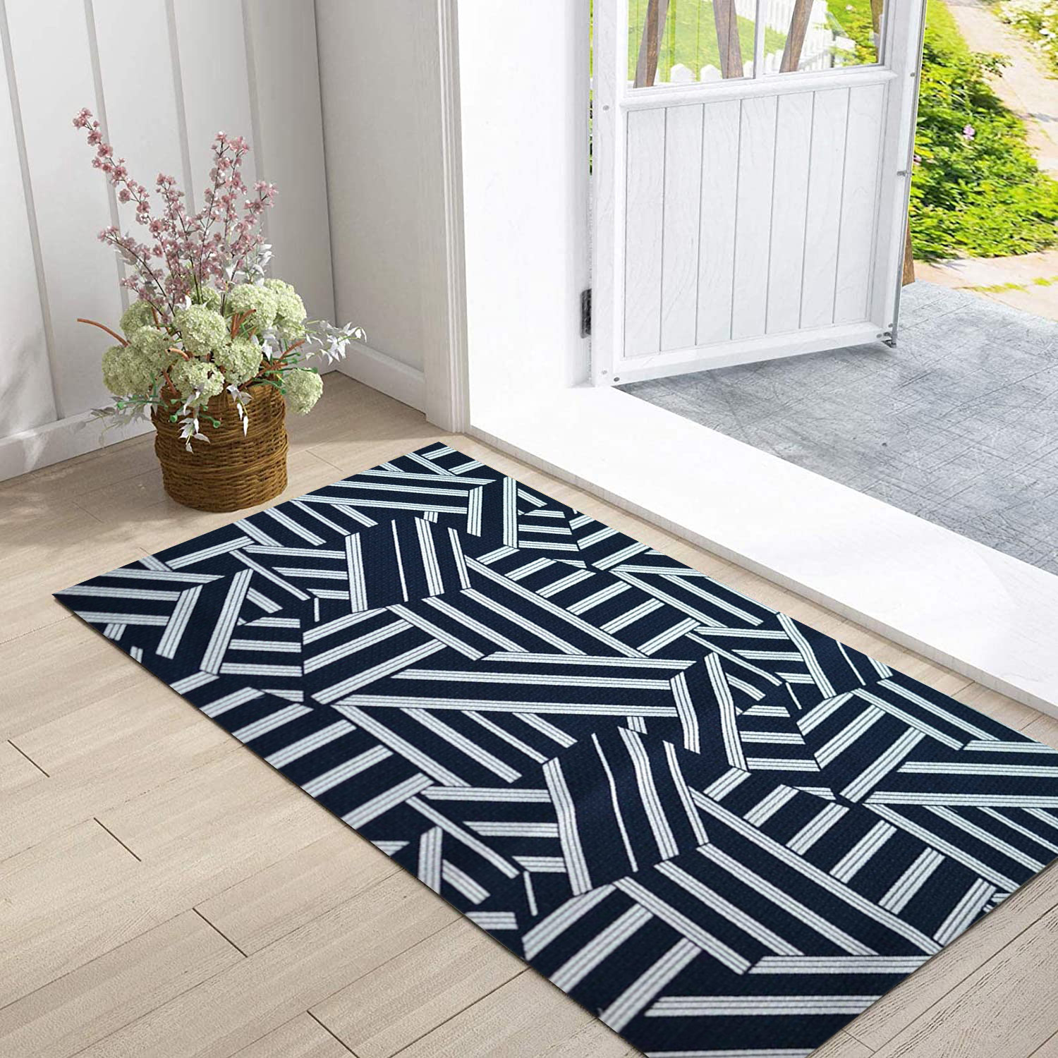Cross-Border 3D Black And White Checkered Carpet Home Entrance Doormat Bathroom Absorbent Mat In Stock Wholesale_voghion.com