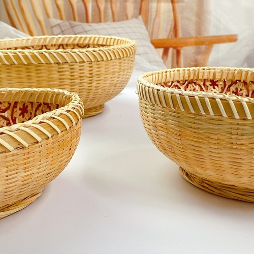 Vietnamese rattan storage basket, Japanese-style INS desktop fruit woven basket, snack box, oval bamboo woven set of three