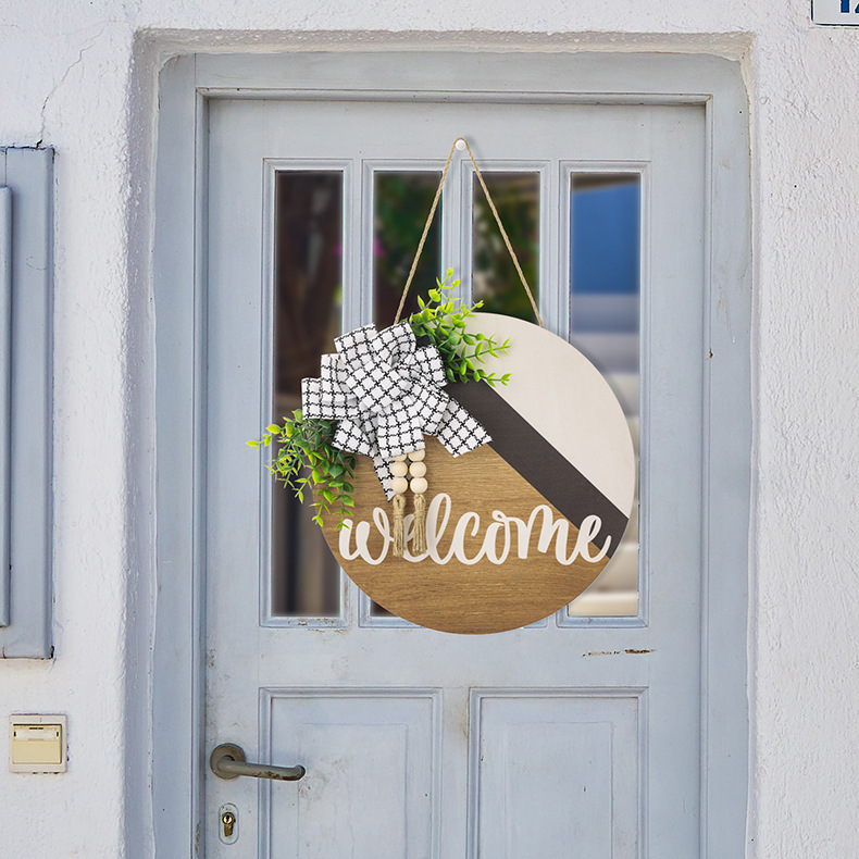 Explosiones transfronterizas Bienvenida decoración de patio de madera perla de agua yucari hierba redonda guirnaldas colgante de puerta