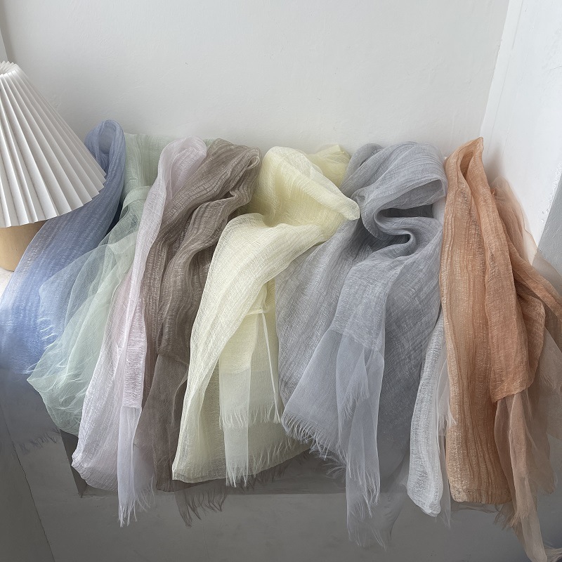 Maito Style~ Early Spring New Gentle Style Mesh Scarf with Cotton Blend and Fringed Design, Perfect for a Stylish Outing