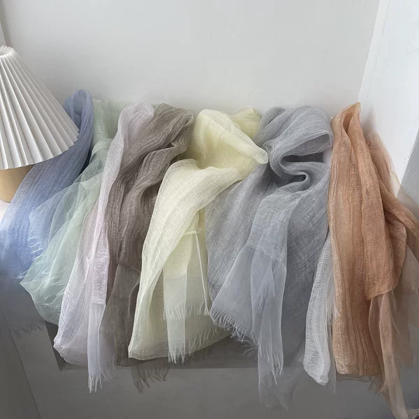 Maito Style~ Early Spring New Gentle Style Mesh Scarf with Cotton Blend and Fringed Design, Perfect for a Stylish Outing