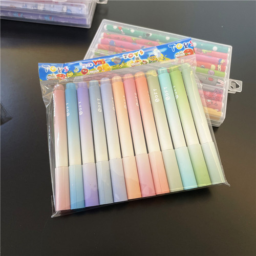 12-pack of gradient highlighter pens, colorful key marks, student marking pens, eye-protection color, large-capacity highlighter pens