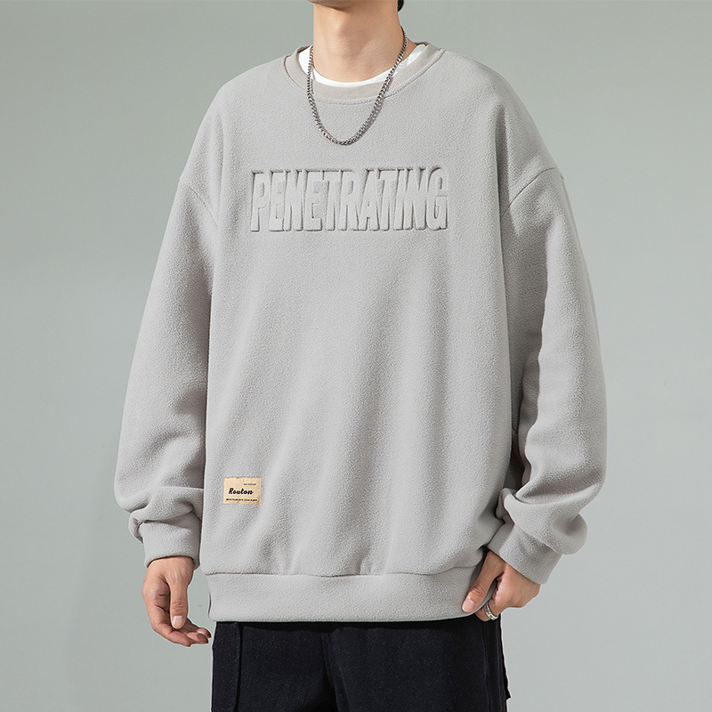 Bluza 2023 jesień i zima nowa koszulka z długim rękawem polar 340g luźna koszula męska casualowa kurtka męska_voghion.com