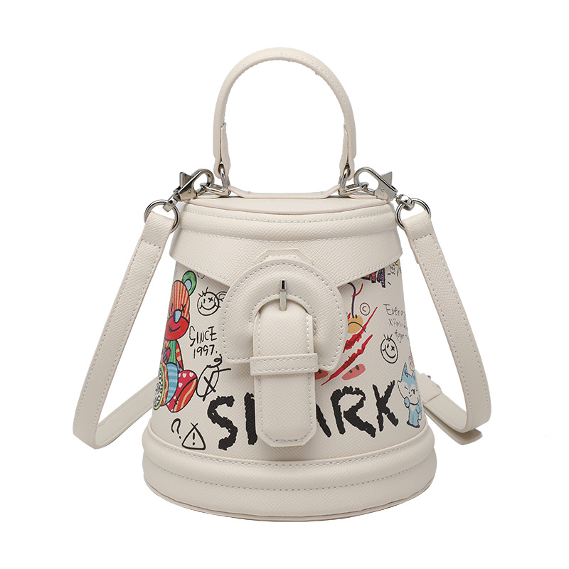 Bag female 2022 new fashion personality versatile fashion graffiti bucket bag contrast color handbag Single Shoulder Bag Messenger Bag