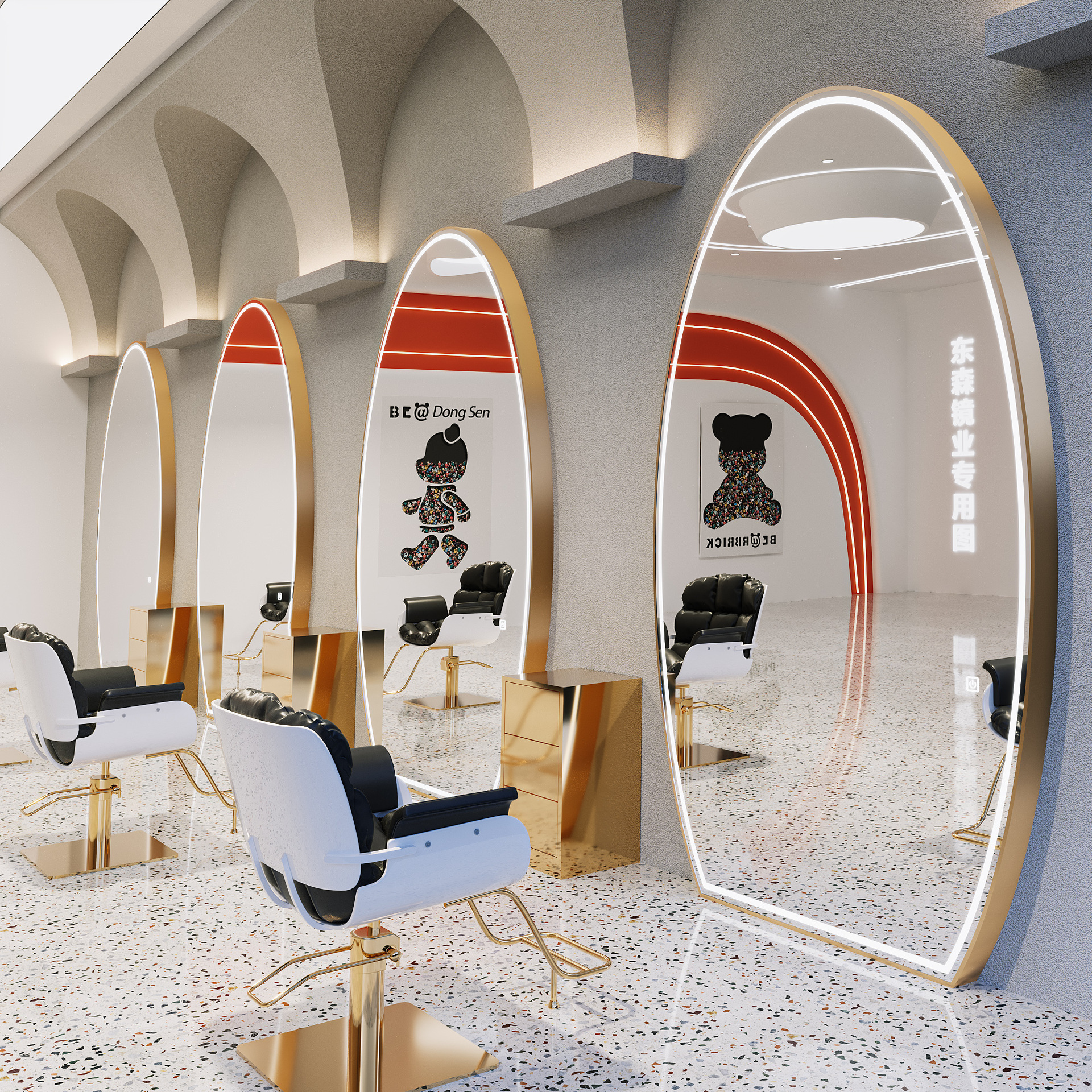 Espejo de peluquería con lámpara de línea para salón de peluquería, espejo de corte de pelo, espejo de pared, espejo de peluquería