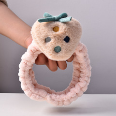 韓版卡通立體草莓笑臉頭帶女洗臉敷面膜束髮帶批發質感法蘭絨髮帶