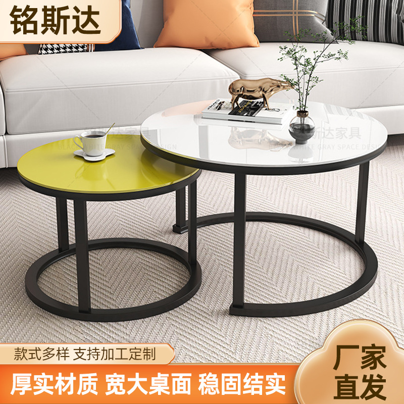 Mesa de centro para sala de estar, mesa nido de hierro forjado, moderna, sencilla, ligera y lujosa, adecuada para jóvenes, apartamento pequeño, mesa redonda extensible grande y pequeña.