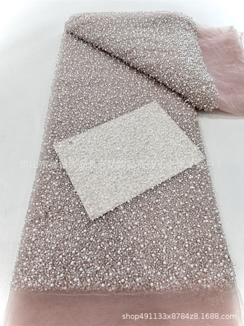 Tejido de perlas de alta densidad, tejido bordado de tubo de perlas, vestido de boda, moda, tela de cena, stock transfronterizo