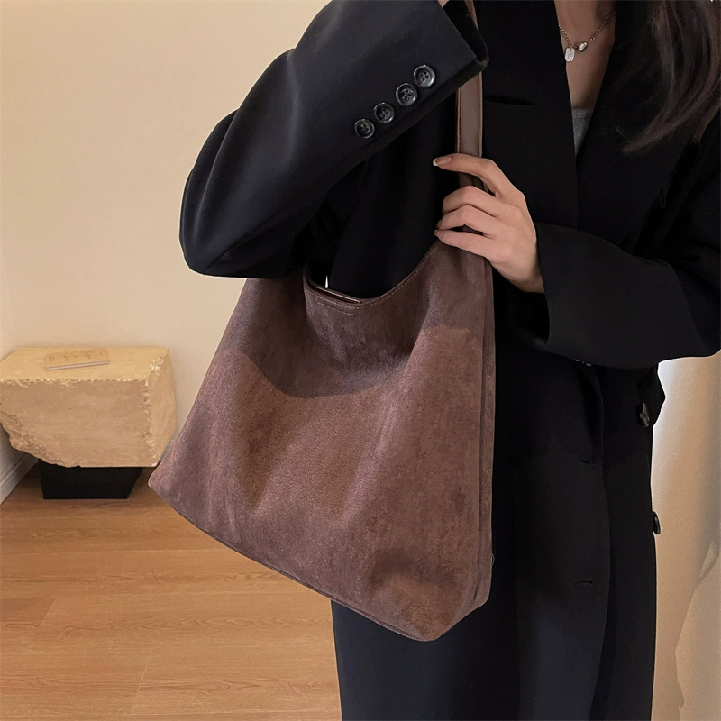 Retro suede shoulder bag
