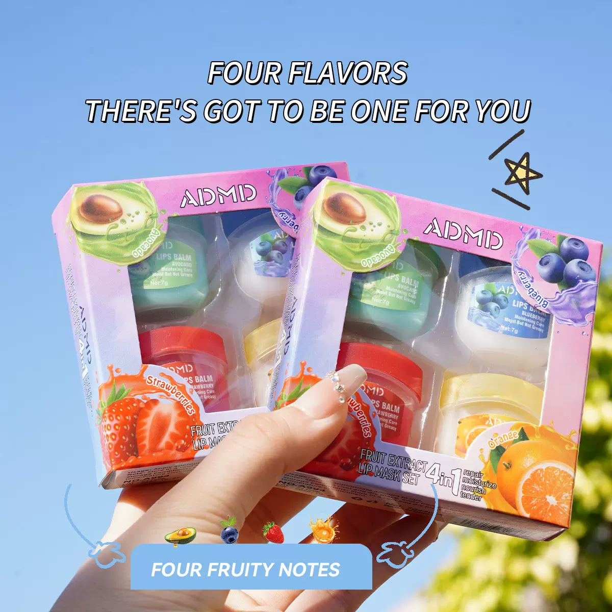 ADMD外贸英文款跨境TEMU 4个装唇膜套盒秋冬保湿干燥唇膏工厂批发