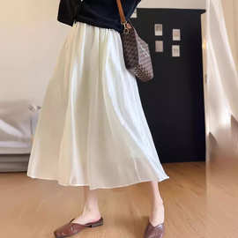 白色半身裙女士2024春夏新款法式高腰中长款气质垂感纱裙a字伞裙