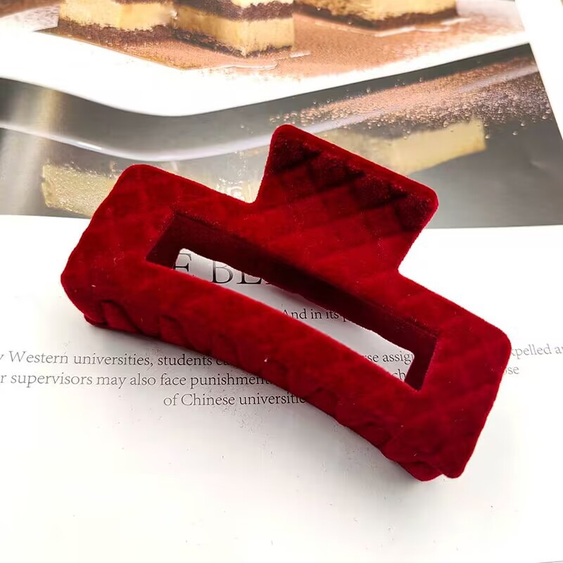 Haarklammern aus rotem Samt für Damen und Mädchen, große Haarklammern für dickes Haar, starker Halt, Haarklammern, Weihnachtsgeschenke_voghion.com