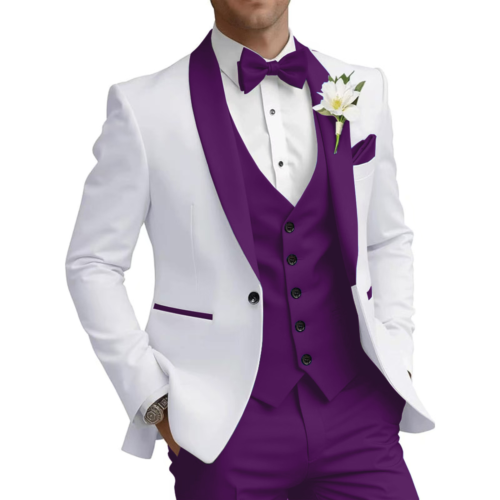 Modern Men's Suit 3-Piece Set With Contrast Stitching, Slim Fit Business Blazer, Vest & Trousers For Weddings, Office, Formal Events_viptrois.com