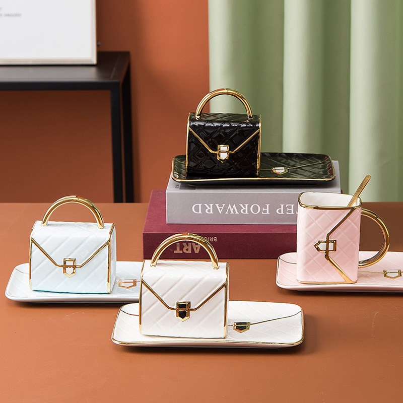 Bolsas de cerámica pintadas a mano de oro transfronterizas, tazas de cerámica, conjuntos creativos y exquisitos de tazas de té de la tarde, platos de desayuno, tazas de agua de leche