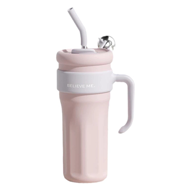Nueva taza de vacío gigante de gran capacidad taza de paja de aspecto alto taza de agua de mango de acero inoxidable taza de mantenimiento en frío
