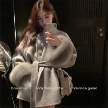 “夜与都柏林”新款双面羊绒大衣女狐狸毛皮草高级感斗篷毛呢外套