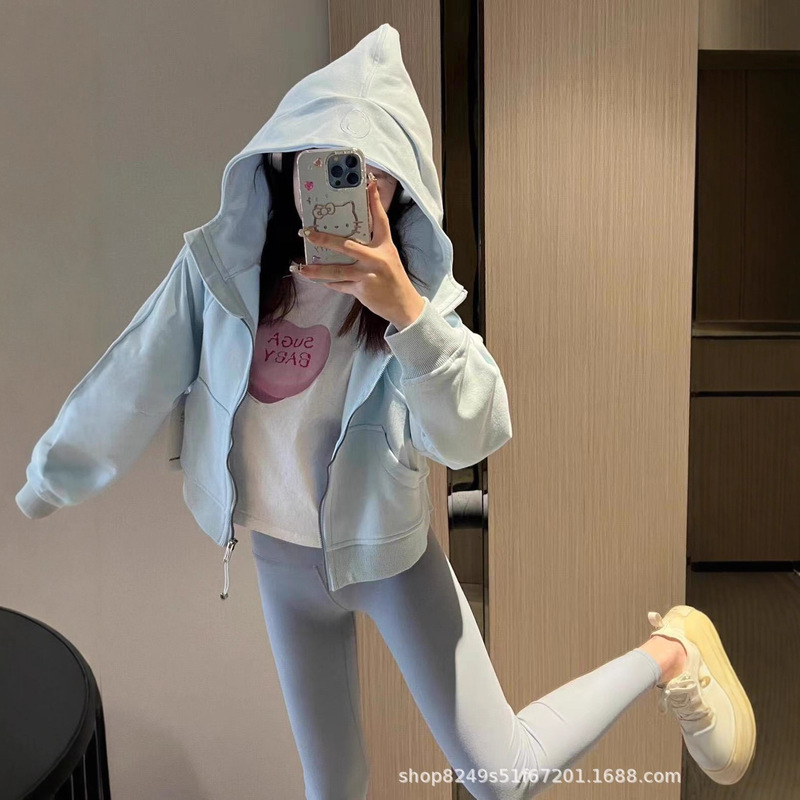 Lulu Original Standard Yoga Wear Scuba Women's Hooded Loose Sweatshirt Casual Sports Yoga Top Jacket