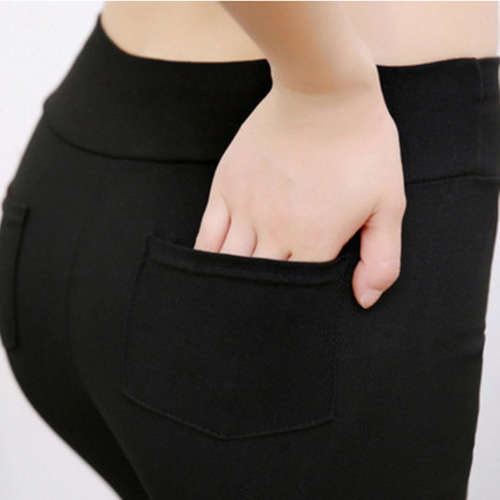 Korean style new fleece-lined leggings for outdoor wear, high-waisted skinny pencil pants with spring and autumn high elasticity, women's pants with back pockets