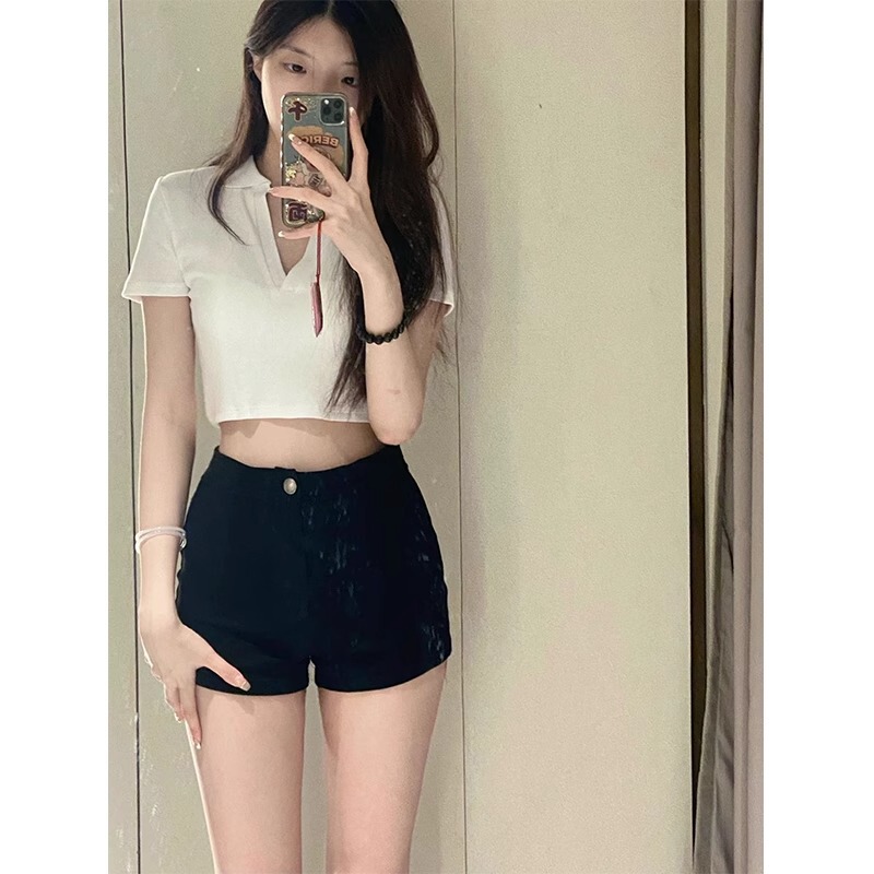 夏日热卖~黑色百搭牛仔短裤包臀超短热裤女夏季高腰辣妹紧身裤子|undefined