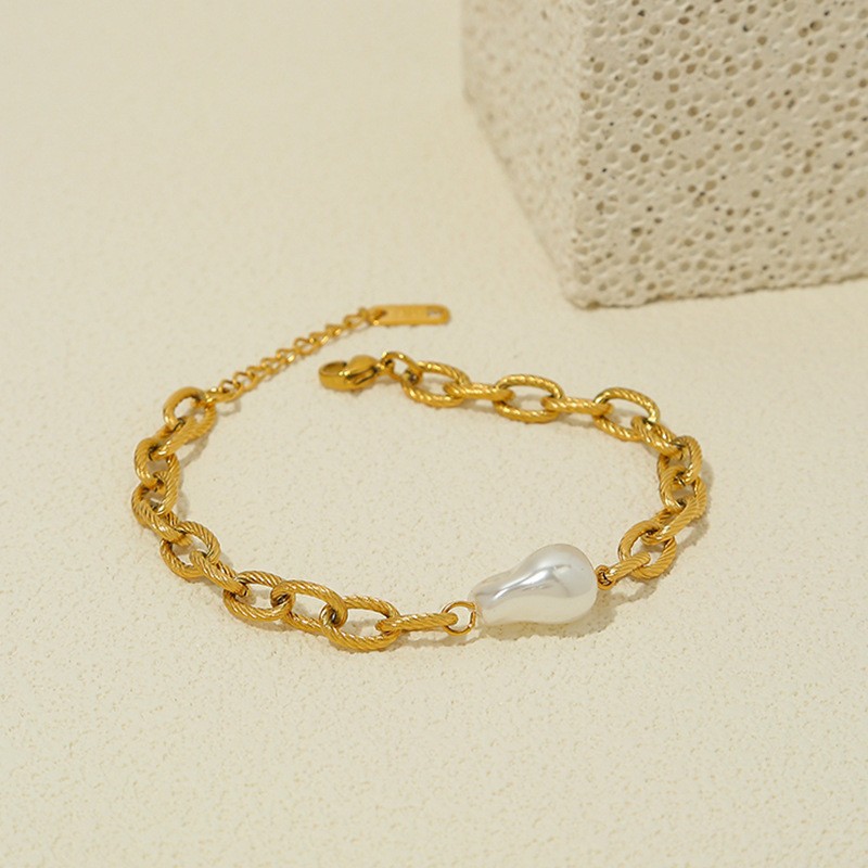 Simple Style Solid Color Stainless Steel Artificial Pearl Plating Bracelets display picture 4