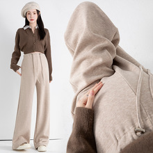 孕妇裤子冬季外穿加绒保暖休闲裤宽松大码百搭阔腿裤冬装简约长裤