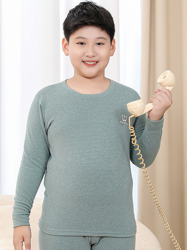 胖童加厚秋衣上衣大码磨毛儿童男孩大童青少年加肥加大保暖打底衫|undefined