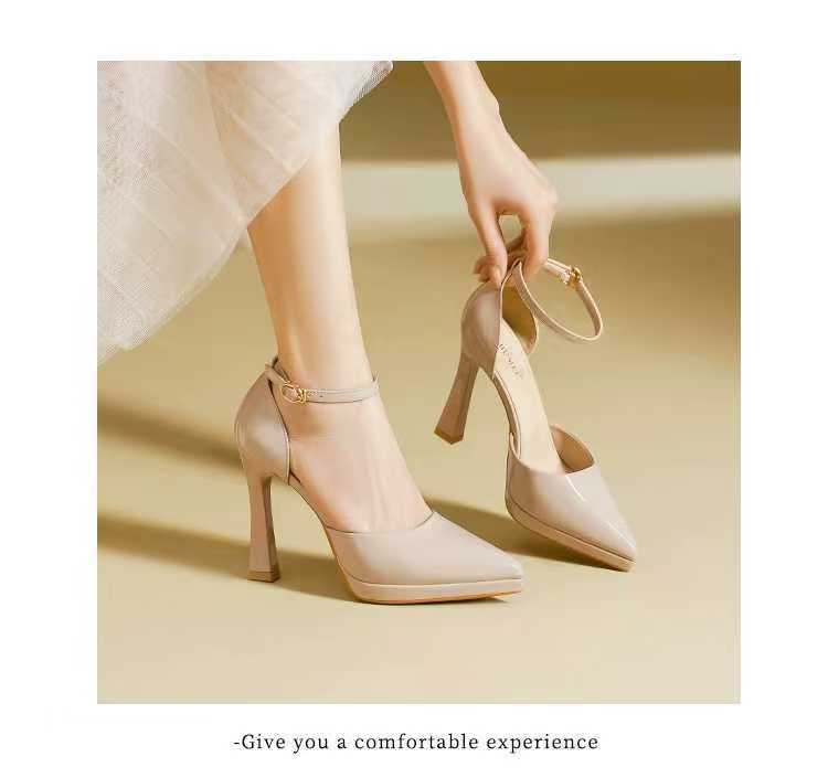 Waterproof Platform One-Strap Women's High Heels 2025 Summer New Pointed Black Single Shoes Sexy Elegant Sandals_vogvips.com