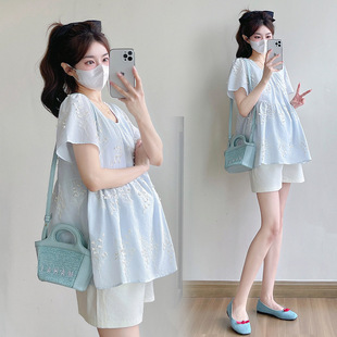 Maternity Wear 2025 Summer New Style Baby Doll Shirt, Fresh, Loose, Slim, Fashionable and Versatile, Age-Reducing Dress for Pregnant Women…