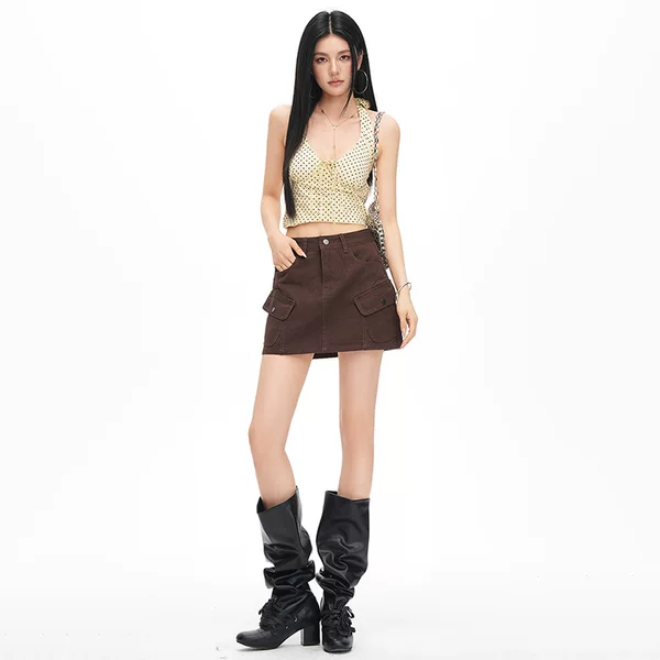 Trendy Source 2026 Spring/Summer New Multi-Pocket American Style A-Line Denim Skirt for Women, Anti-Exposure Trendy Workwear Skirt Pants
