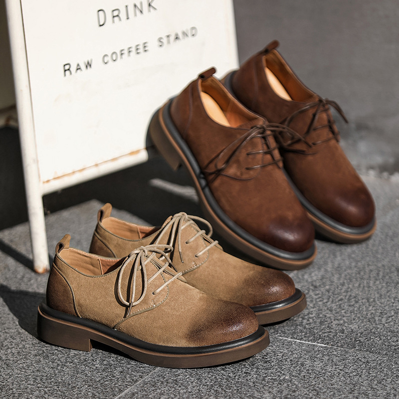 Men's Cow Suede Leather Casual Derby Shoes For Everyday Comfort_voghion.com