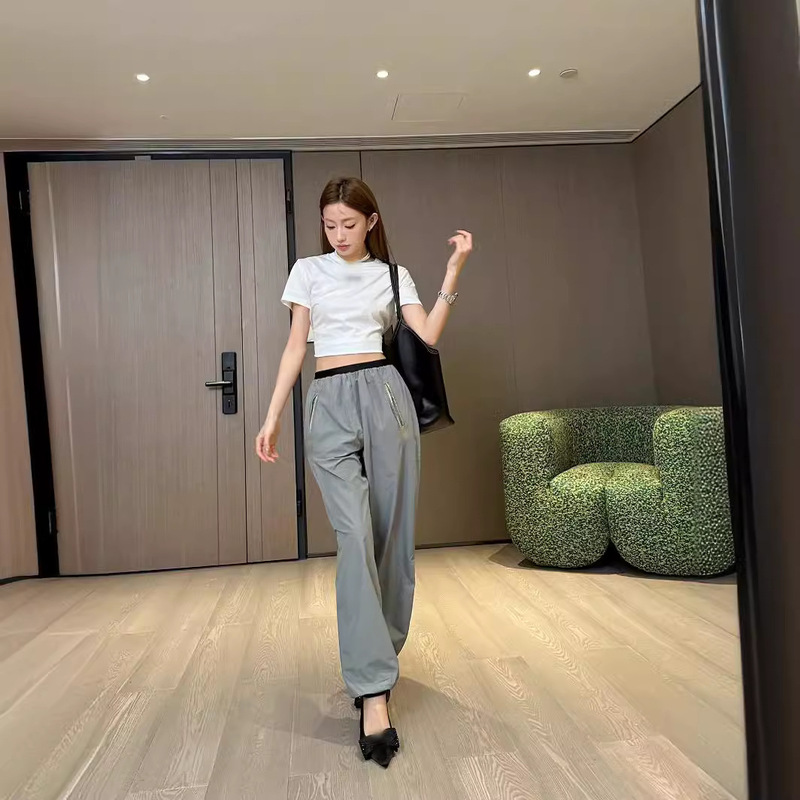 Shenzhen Nanyou Classy Original Single MIU Home 24 Spring and Summer Casual Sports Style Technology Silk Elastic Waist Jogging Pants
