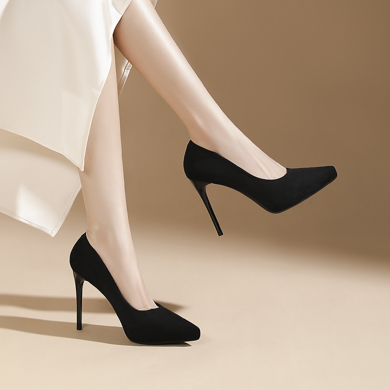 Giày cao gót mũi nhọn nữ tính đế platform gót 8 cm — Nhung đen-8cm