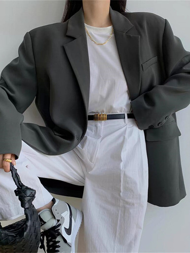 Women's Gray Blazer Coat Spring and Autumn Elegant Casual Street Style Korean Version Fashion Trendy Women's Suit