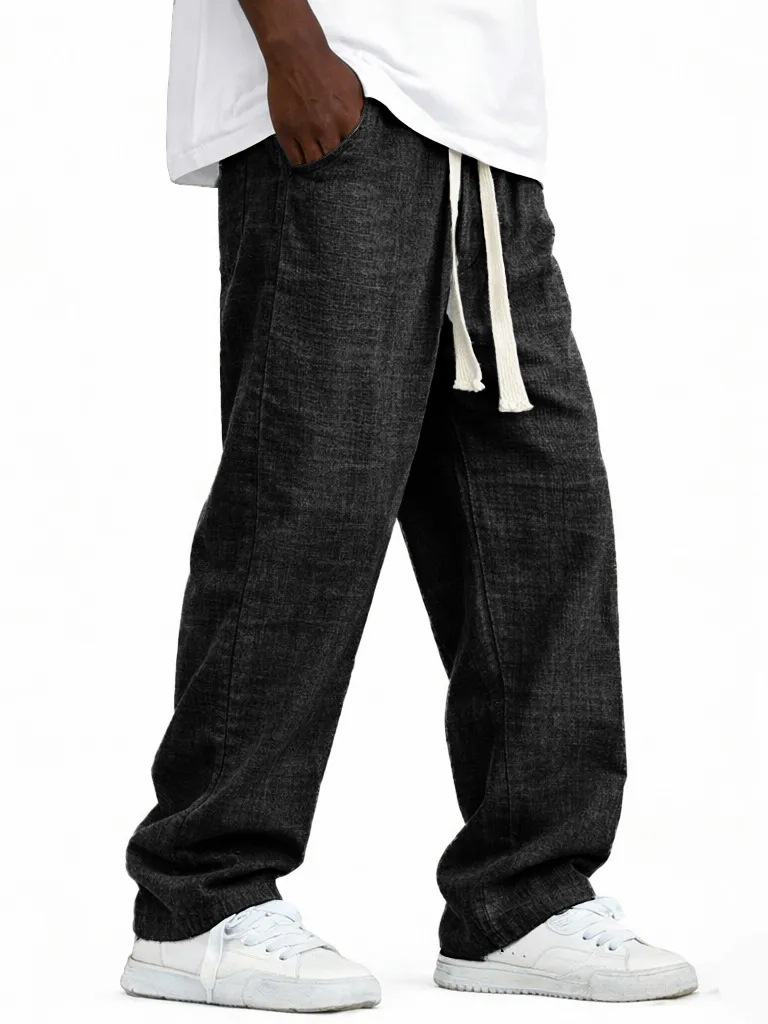 Herren Leinenhose Mit Geradem Bein Für Sommer Und Freizeit_voghion.com