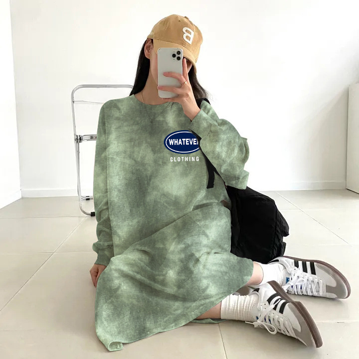 スーツ韓国風ミドル丈カジュアルロングスカート大きいサイズ日本韓国風プリント長袖Tシャツドレス女性秋冬|undefined