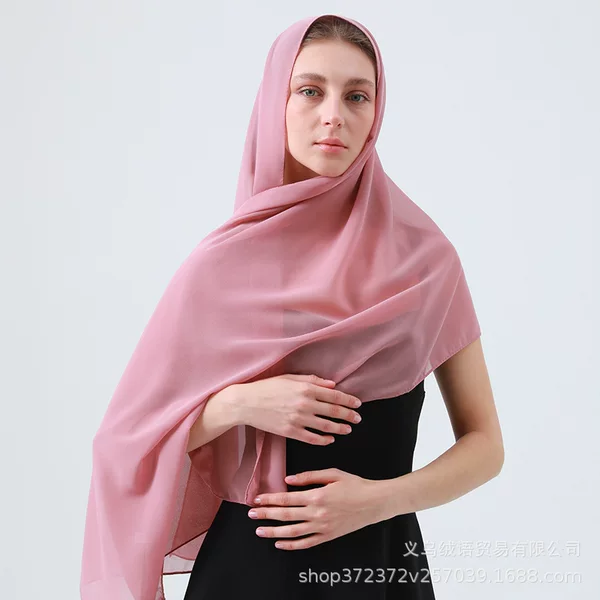 Cross-Border Encrypted Solid Color Pearl Chiffon Bubble Scarf Long Scarf Malaysian Women's Headscarf Chiffon