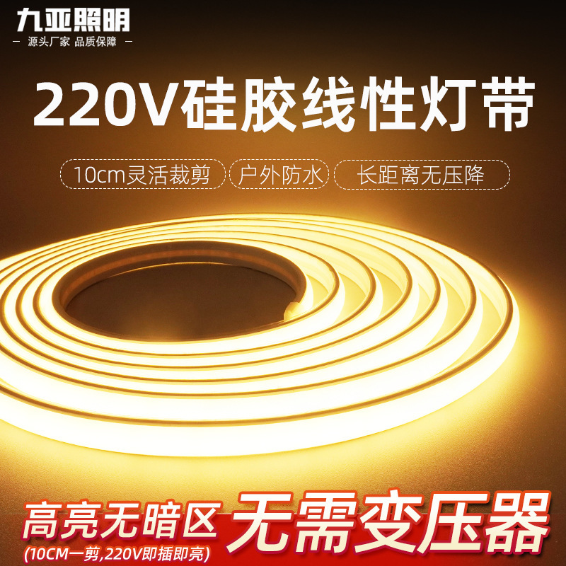 Led Light Strip 220V Outdoor Waterproof Super Bright Self-Adhesive Linear Light Home Living Room Ceiling Atmosphere Cob Soft Light Strip